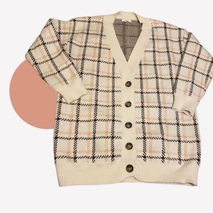 Anthropologie Little Lies  Plaid Button Oversized Cardigan